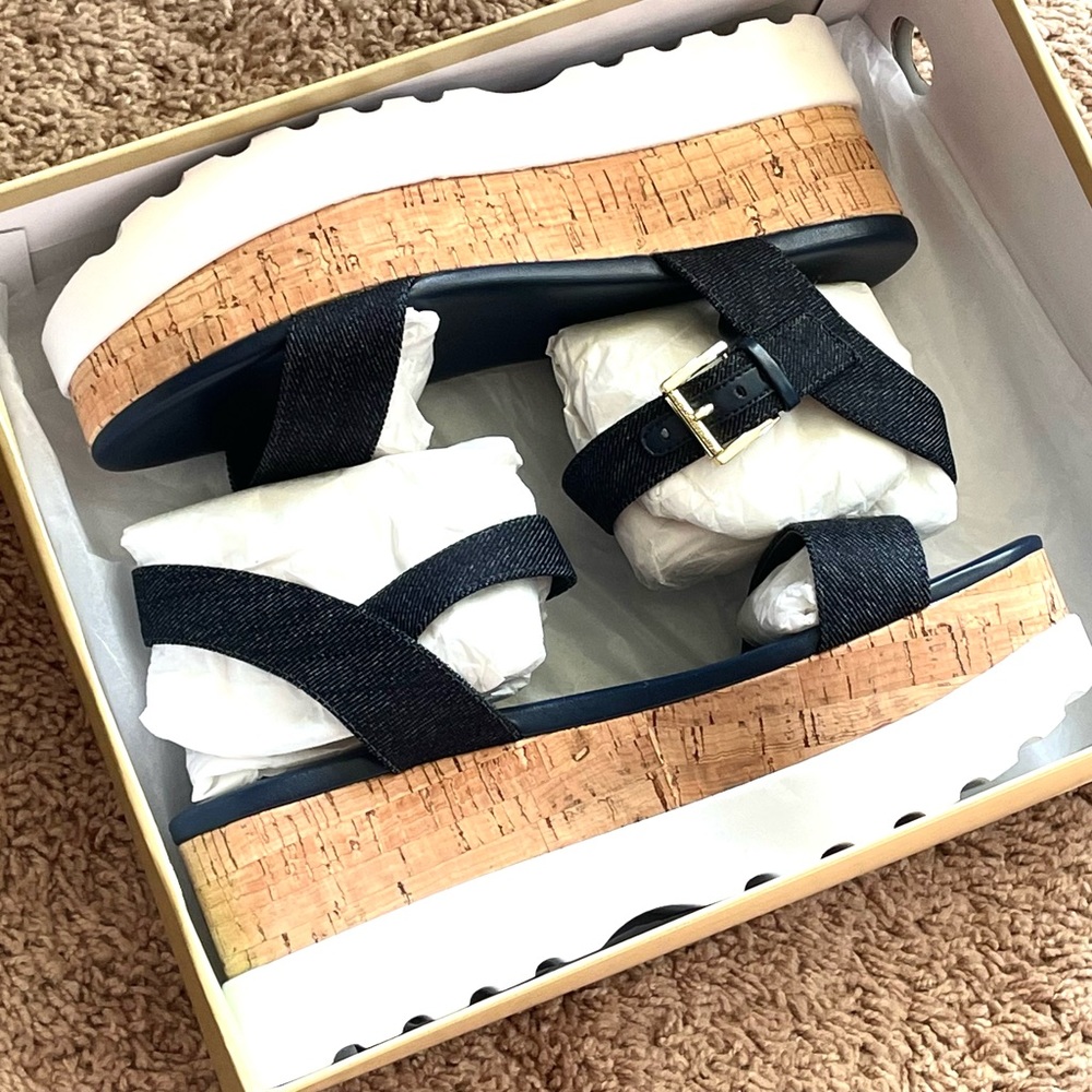 Michael Michael Kors Women's Marlon Platforms Sandals 40S0MAFS1D DK Denim PW19L - Picture 2 of 16